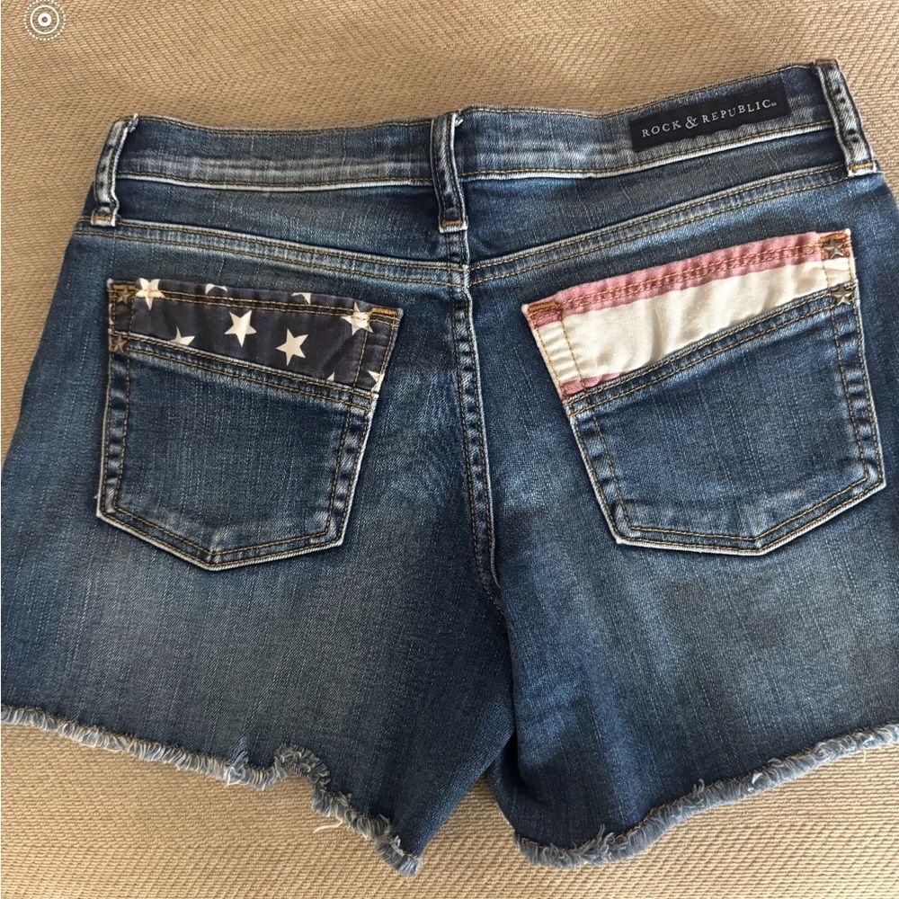 Rock & Republic Cutoff Denim Shorts American Flag Stars Size 6
